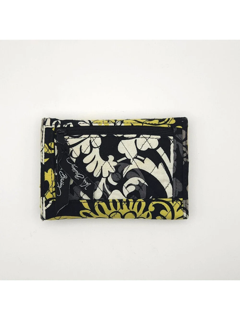 Vera Bradley Quilted Trifold Euro Retired Baroque Wallet Black Yellow Floral